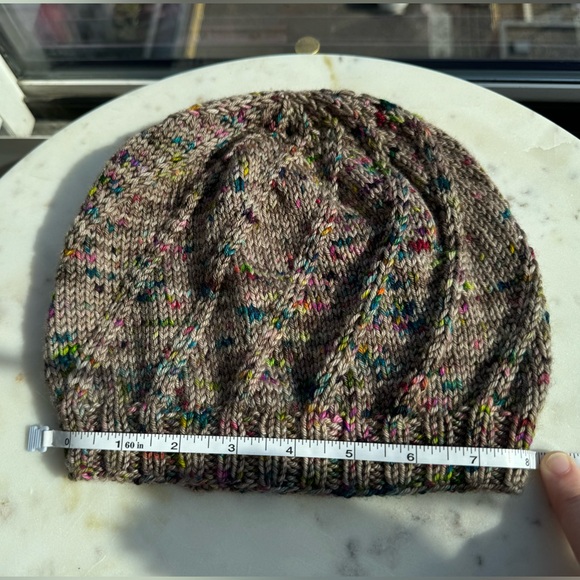 Handcrafted Knit Spiral Slouchy Hat - Grey and Rainbow Marled - Picture 2 of 7